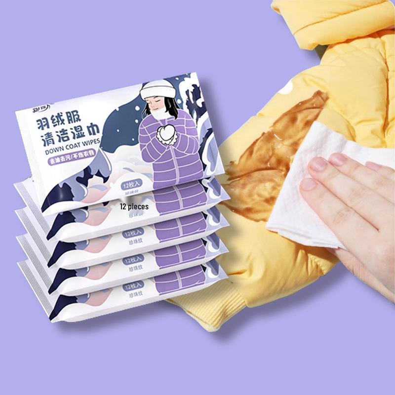 12-Pack Portable Degreasing Water-Free Cleaning Wipes for Clothing, Jackets, and Shoes