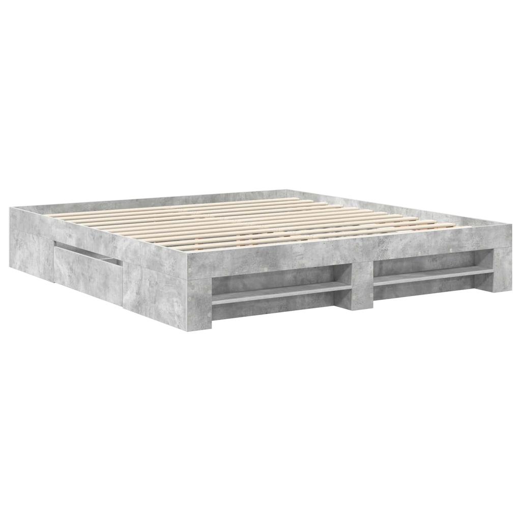 Bed Frame with Headboard Concrete Grey 200 x 200 cm Engineered Wood