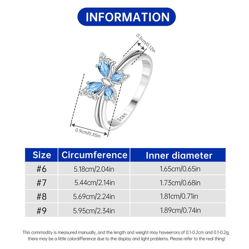 Orstarry S925 Silver Blue Butterfly Insect Closed Ring For Women Original Finger Ring Jewelry Party Fine Trendy Gifts