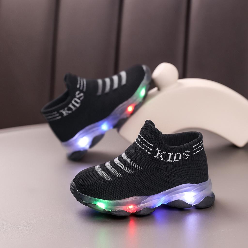 LED Light-Up Slip-Resistant Sneakers & - Breathable Fabric Walking Shoes with Cute Patterns EVA Sole & Button Battery Powered - Casual Shoes