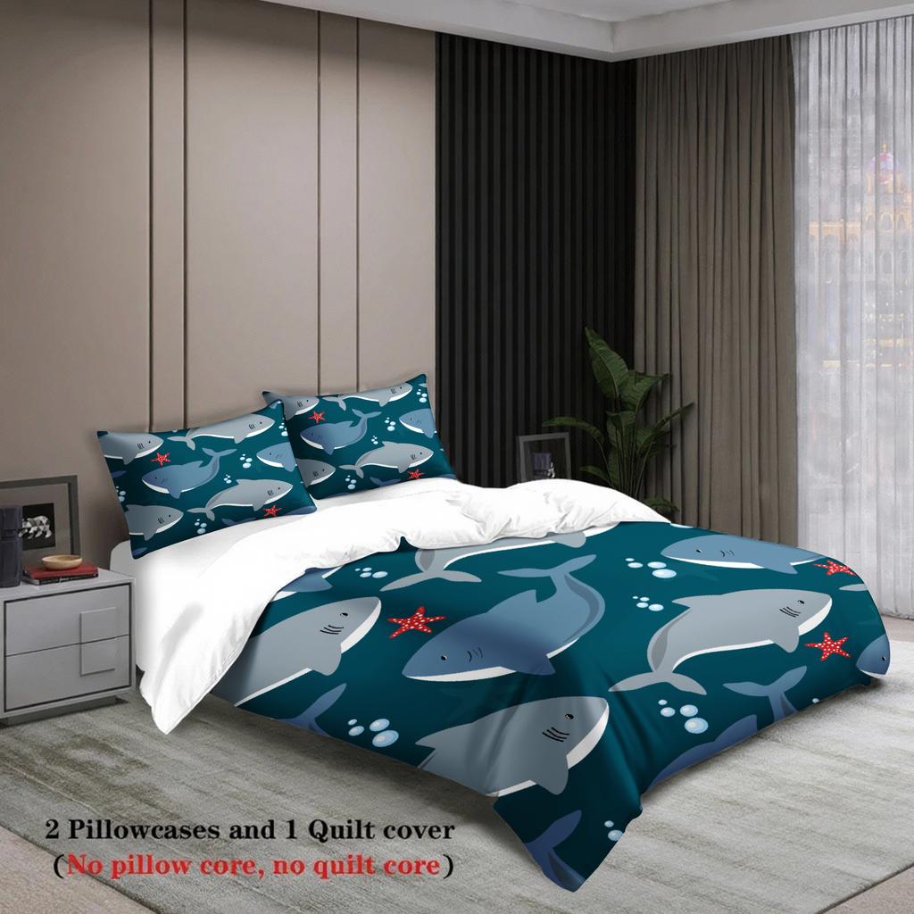 3pcs Whale Pattern Bedding Sets Minimalist Style Playful 3D Printed Ocean Theme Duvet Cover Sets With Pillowcases No Filling