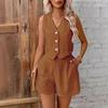 European & American Linen Summer Fashion Two-Piece Set: Women's Sleeveless Casual Tank Top and Shorts, 2025.