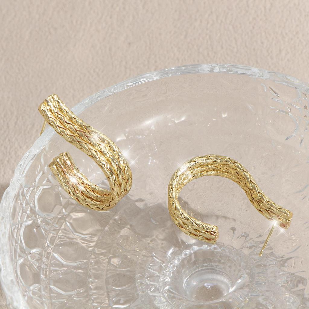 Copper Textured C-shaped Ear Cuffs - Gold Retro Women's Earrings