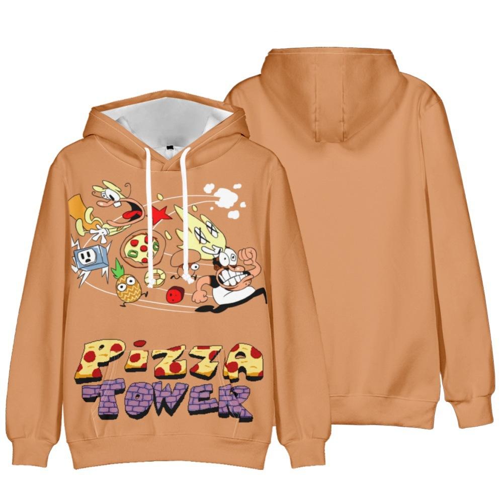 

19 Colors Men Women Anime Hoodies New Streetwear Harajuku Casual Pizza Tower Cartoon Printed Hooded Pullover Sweatshirts XXS коричневий