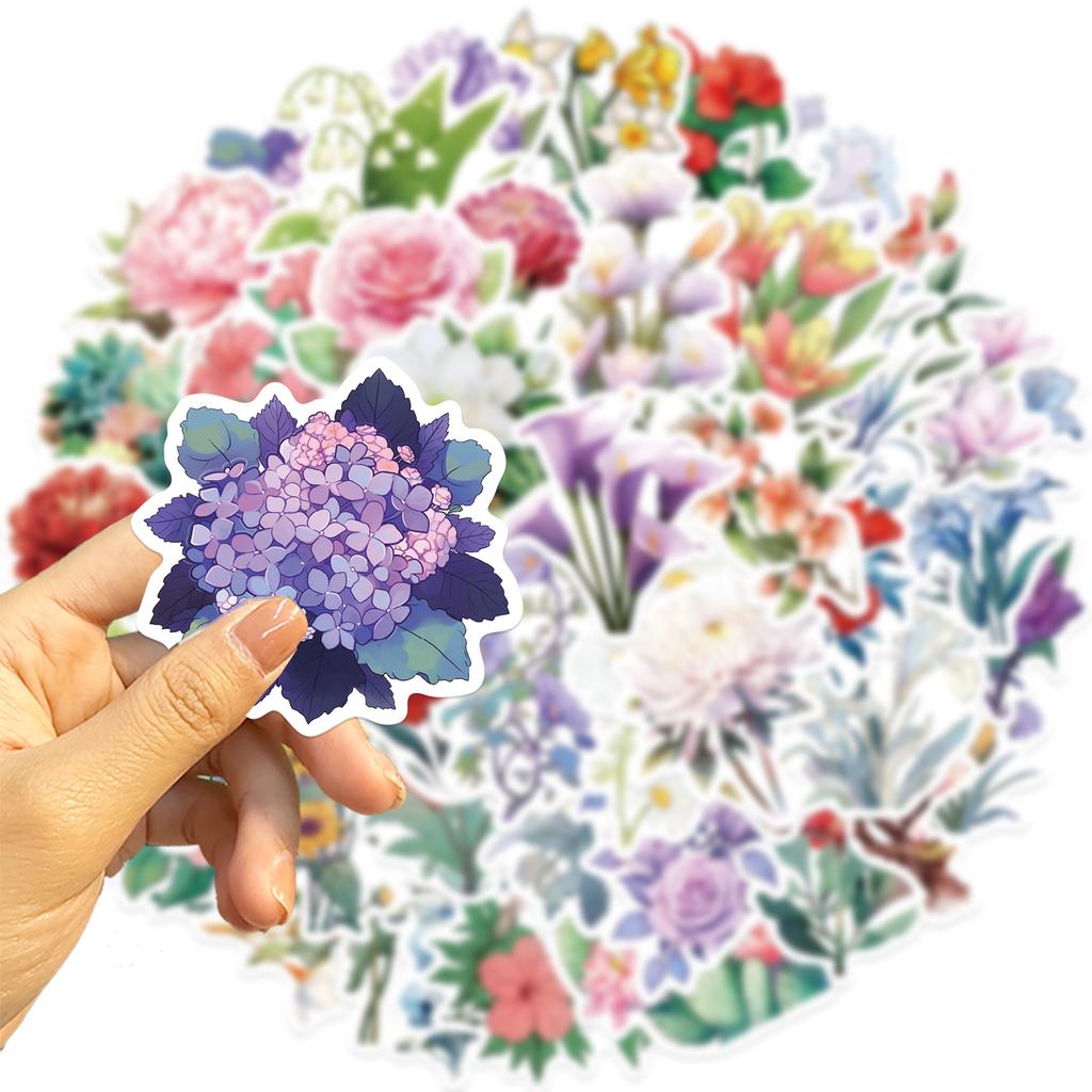 50Pcs Plant Flower Stickers Aesthetic Ins Decals Kids Toy Diy Notebook Bike Phone Luggage Car Waterproof Decoration Sticker