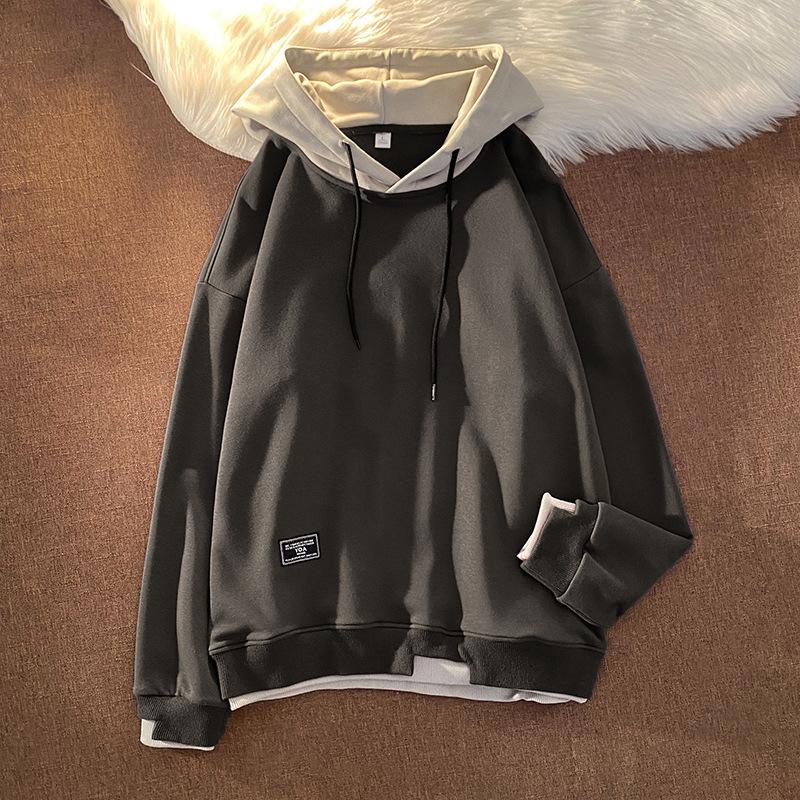 Осень и зима новая мужская толстовка с капюшоном модный бренд поддельная двухкомпонентная универсальная одежда трендовая свободная куртка для мужчин S 2697₽