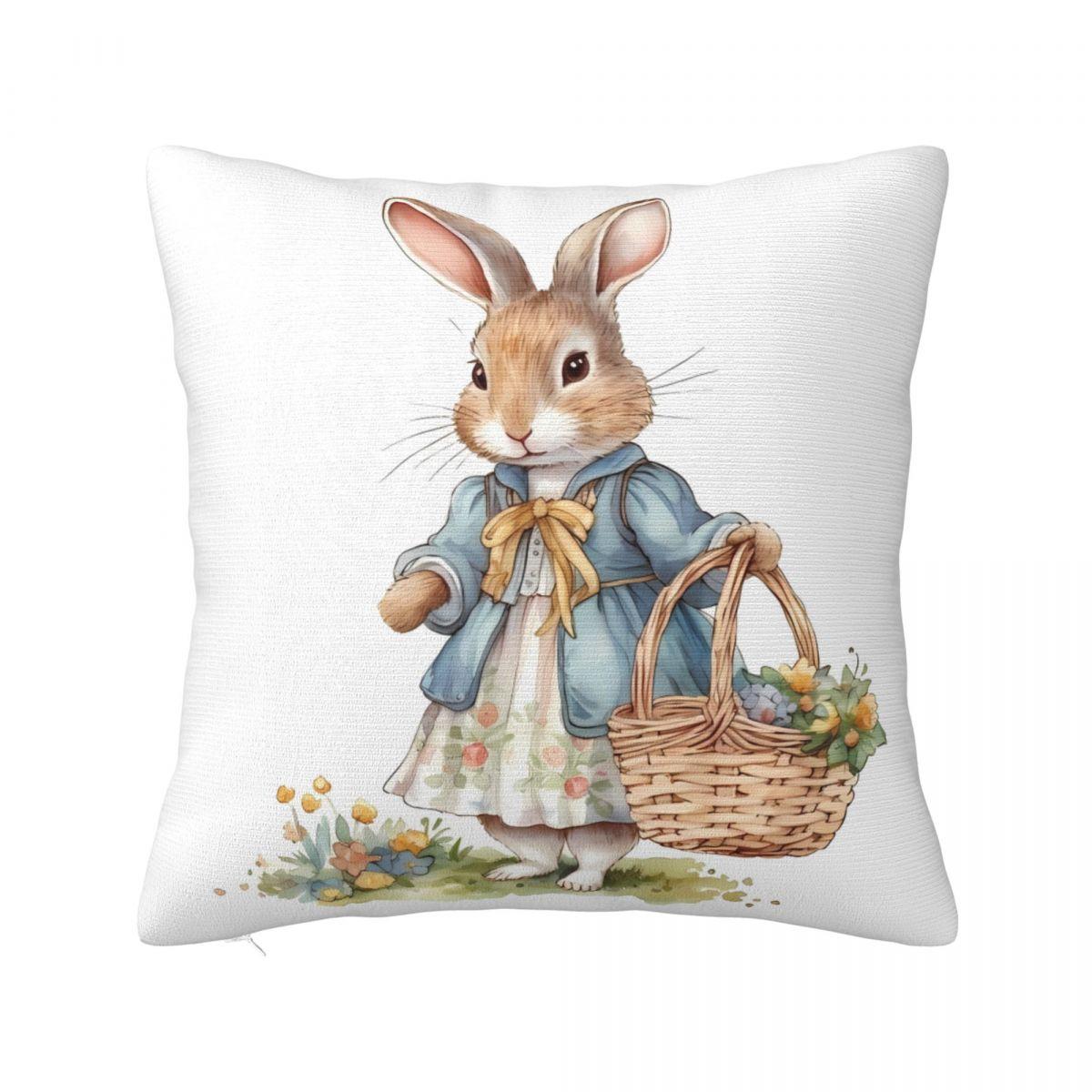 

Easter Pillow Cover Kawaii Bunny Rabbit Polyester Pillow Case Cushion Cover Vintage Pillowcases For Chair Sofa Home Decoration 12x12Inch