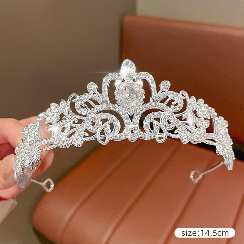 DIEZI Women Girls Silver Color Crown Headwear Korean Crystal Tiara Fashion Birthday Dress Rhinestone Crown Hair Accessories
