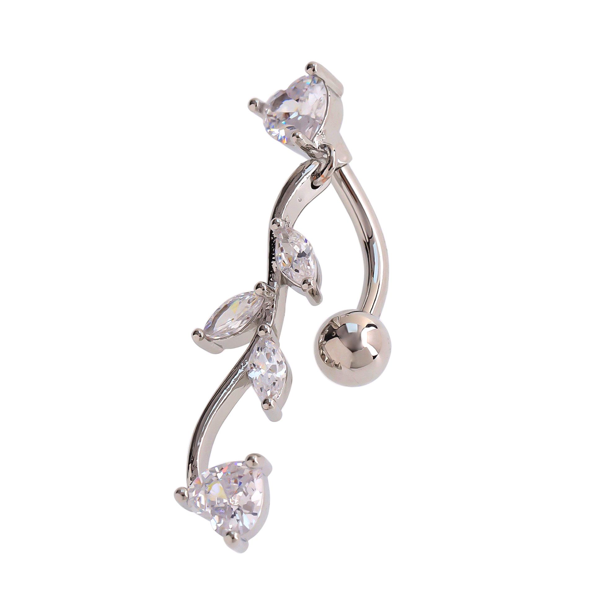 

Пирсинг пупка в форме сердца с цирконом и листом, ювелирное украшение для трансграничной моды