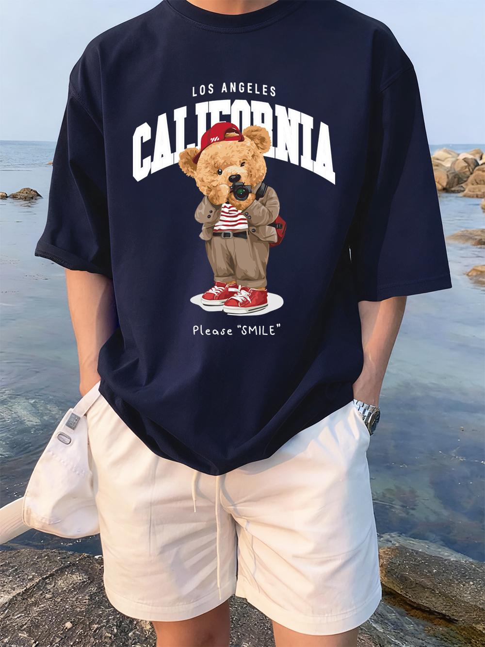 

Bear Photographed In Usa California Prints TShirts Womens Summer Cotton T Shirt Loose ONeck Soft Tops Casual Womans Clothes 4XL