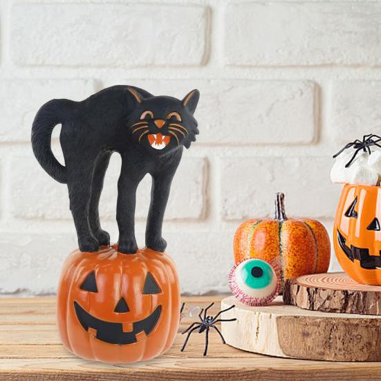 Halloween Decoration Black Cat Pumpkin Statue Resin Collectible Halloween Figurines