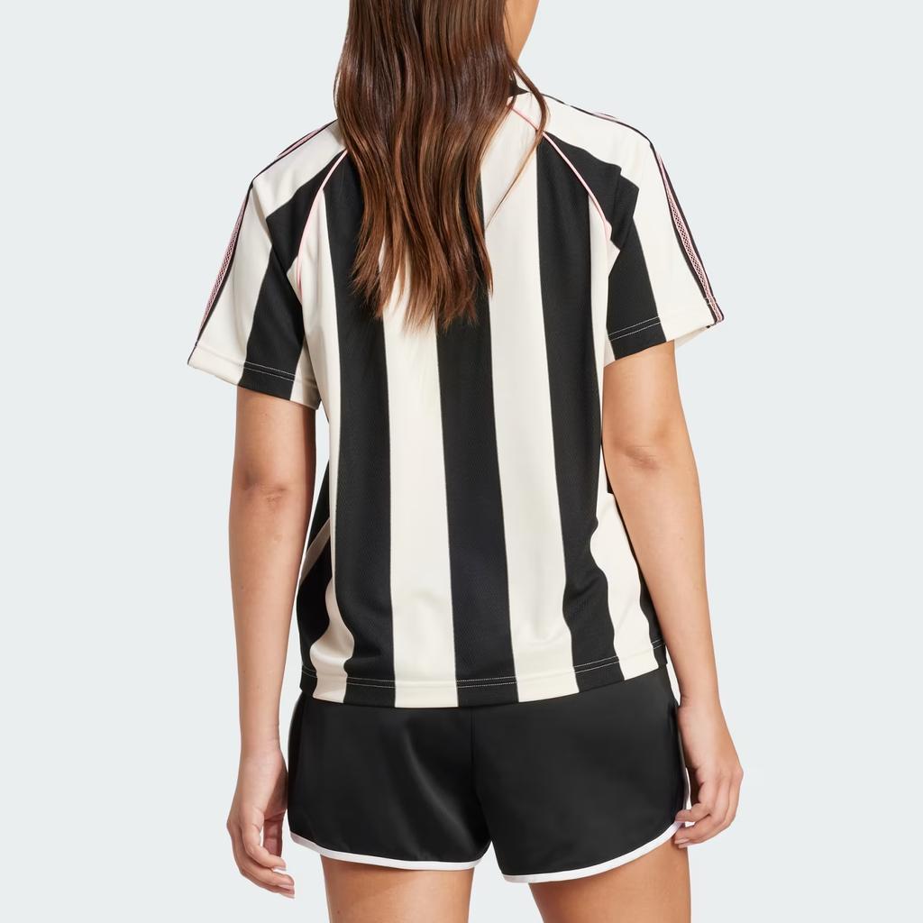 Adidas Gestreiftes Lockeres V-Ausschnitt Kurzarm T-Shirt Damen Oberteile Magic-White KC0672