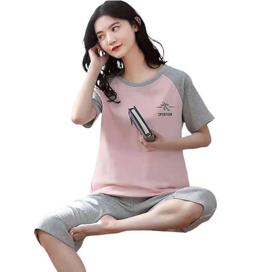 Lounge-Nachtwäsche, O-Ausschnitt, atmungsaktiv, für Mädchen, Sommer, Cartoon-Druck, T-Shirt, bauchfreie Hosen, Set für den täglichen Gebrauch