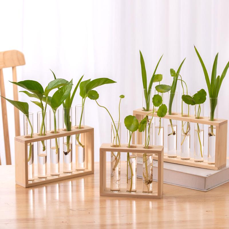 Creative Wooden Hydroponic Shelf Vase: Hanging Glass Ornament for Plant Decoration
