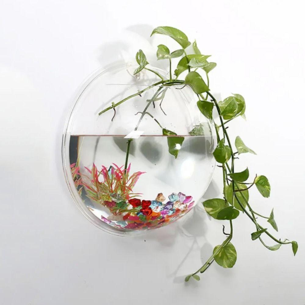 Hemisphere Shape Wall-Hanging Fish Bowl Transparent Hanging Betta Tank Office Decoration
