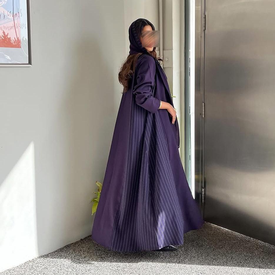 MQ178 Elegant Purple Modest Muslim Cardigan Abaya Long Sleeve Dress