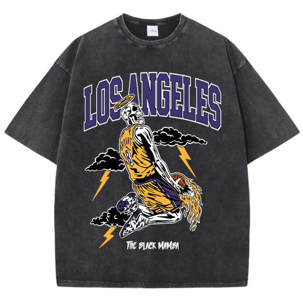 

American Retro T-shirt Men s Los Angeles Skeleton Basketball Players Wash and Wear Short Sleeves M