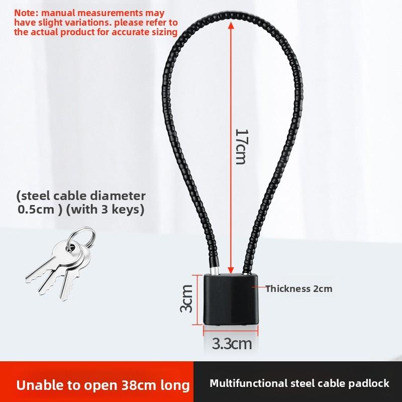 Modern Minimalist Iron Cable Lock With 3 Keys For Cabinet And Drawer Security