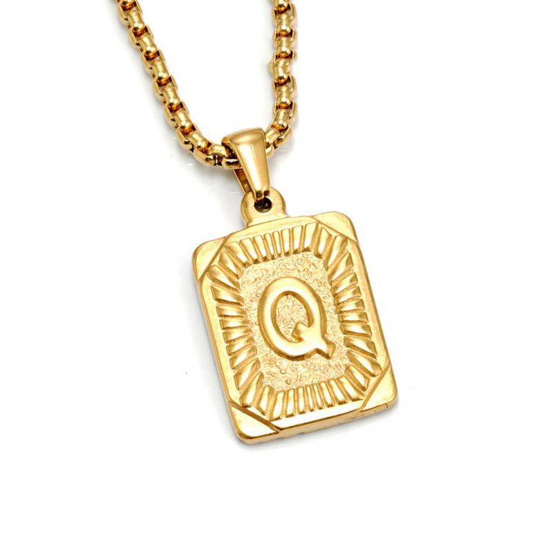 18K Gold Square Double-sided English Letter Pendant for Men, Titanium Steel Necklace