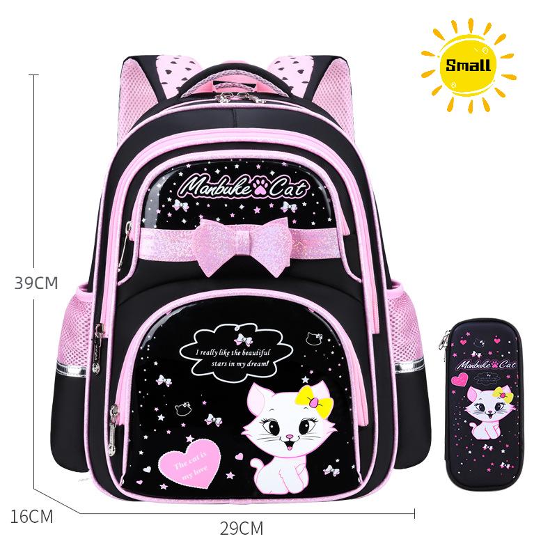 New PU Leather School Bag Korean Fashion Girls Backpack Cute Cat Orthopedic Waterproof Backpack