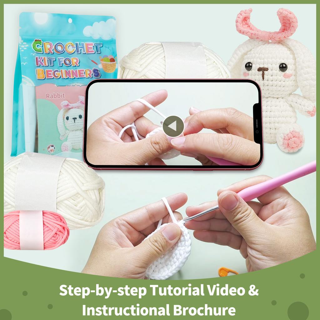 Lop-Eared Rabbit Wool Diy Set Simple Crochet Doll Ornament Decoration Birthday Gift English Manual