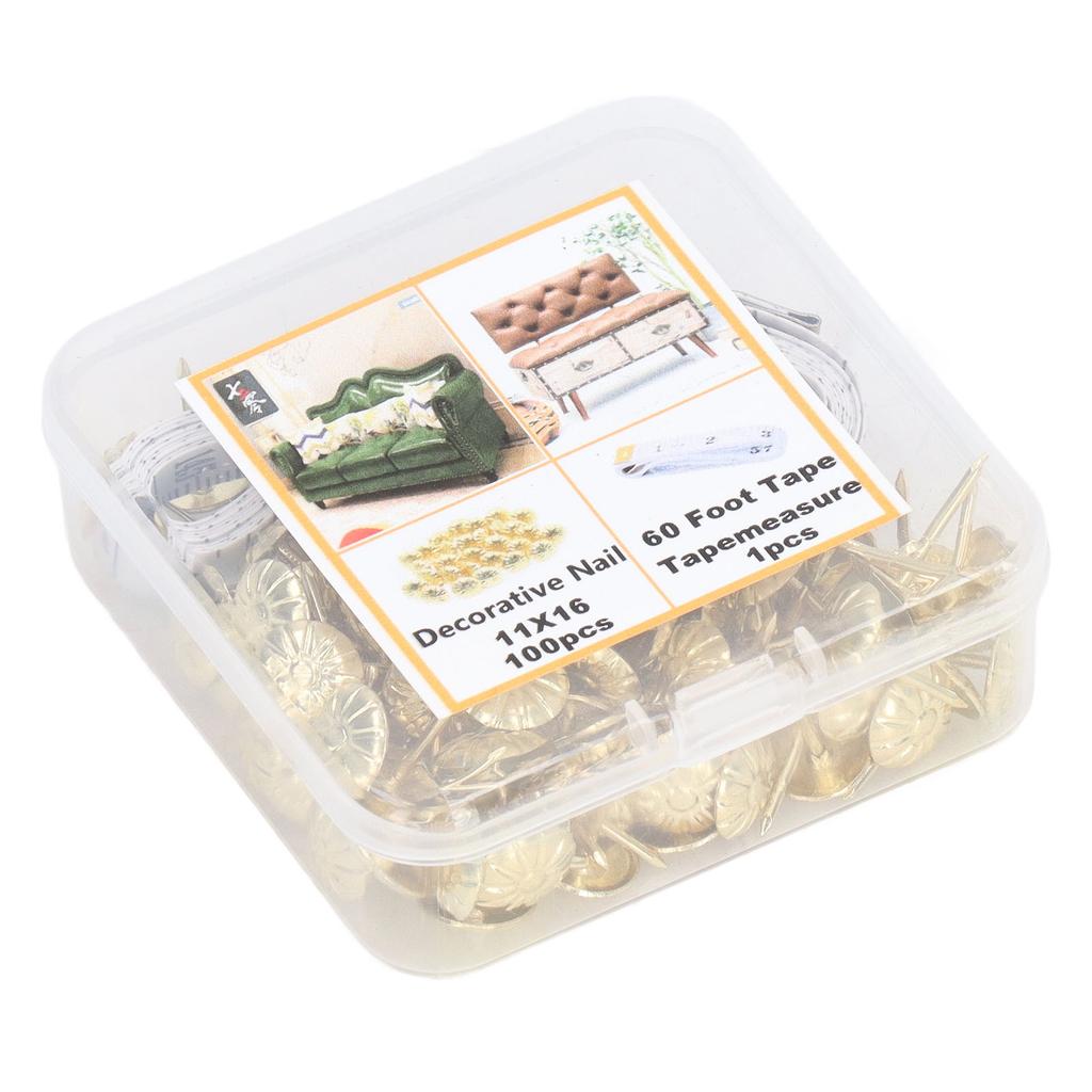 100Pcs Upholstery Tack Decorative Nail Pin Head Carbon Steel Set Kit for Furniture Gold