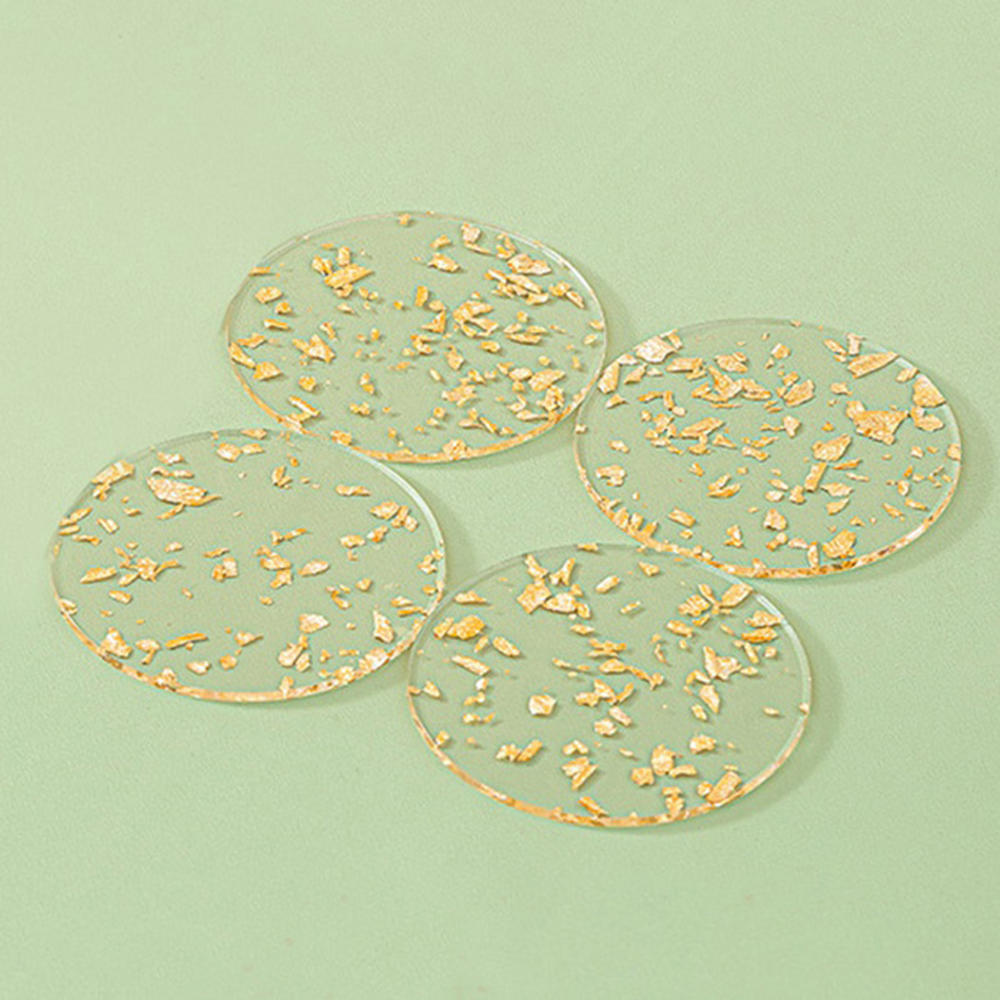Round/Hexagonal Acrylic Coasters Clear Gold Foil Tableware Coffee Coasters
