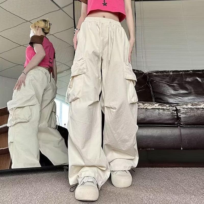 Women's Straight Leg Cargo Nine-point Pants Elastic Elastic High-waisted Casual Pants