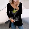 Women Autumn Water Rose Printed Long Sleeve T-Shirts Loose V-Neck Plus Size Tee Shirt Tops Comfy Blouse