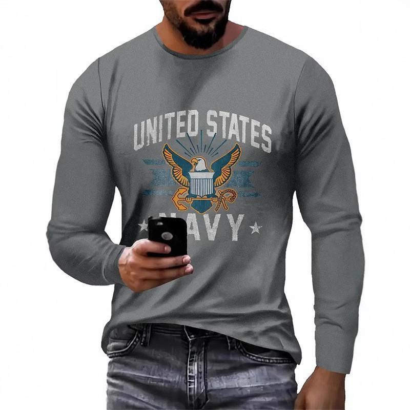 Round Neck T-shirt for Spring Men's Fashion Casual 3D Long Sleeved Minimalist T-shirt