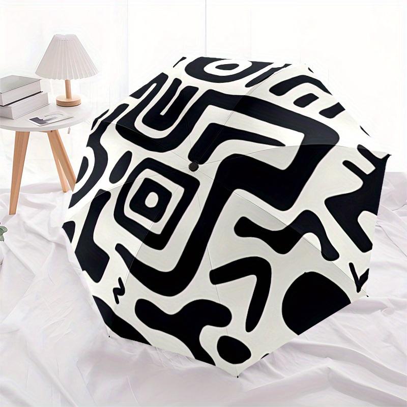 1pc Abstract Pattern Automatic Folding Umbrella - Portable Foldable Design with 8 Ribs, Durable Plastic & Iron Frame, Casual Outdoor Accesso