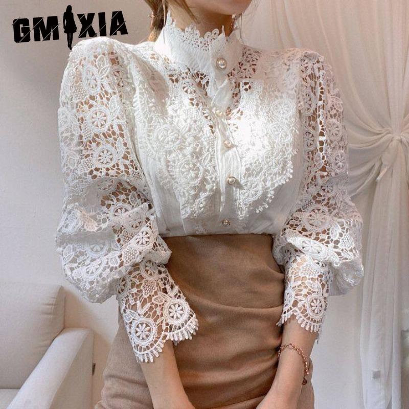 

GMXIA Женские модные повседневные однотонные блузки и рубашки с длинным рукавом с принтом S белый