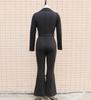 2025 Autumn/Winter Long-Sleeve Shirt Collar Jumpsuit with Mid-Waist Long Pants