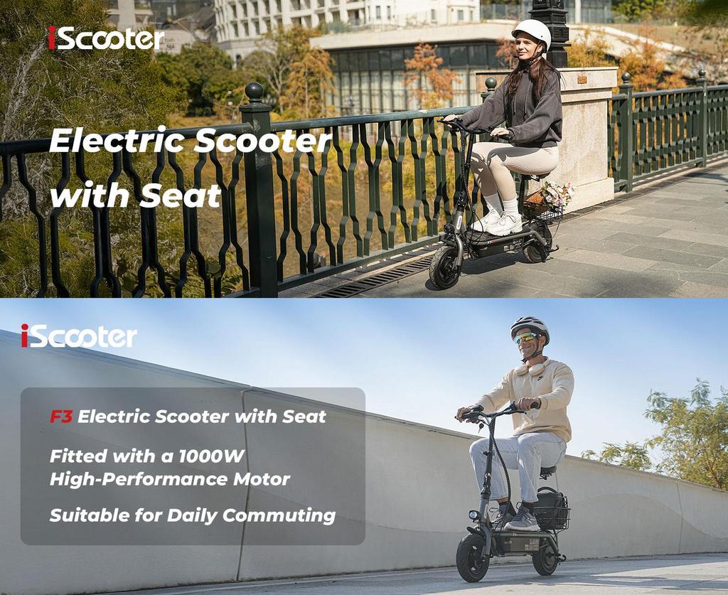 Elektrická kolobežka s košíkom iScooter F3 10" 1000W Motor Elektrická kolobežka Dospelý Maximálna rýchlosť 45Km/h 48V 13AH Dojazd 60Km Nosnosť 120Kg Čierna