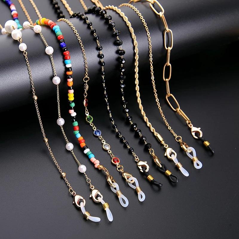 Modische Perlenmaskenketten Brillenketten Für Damen Retro Metall-Sonnenbrillen Lanyards Brillen-Kordelhalter Nackenband Dropshipping