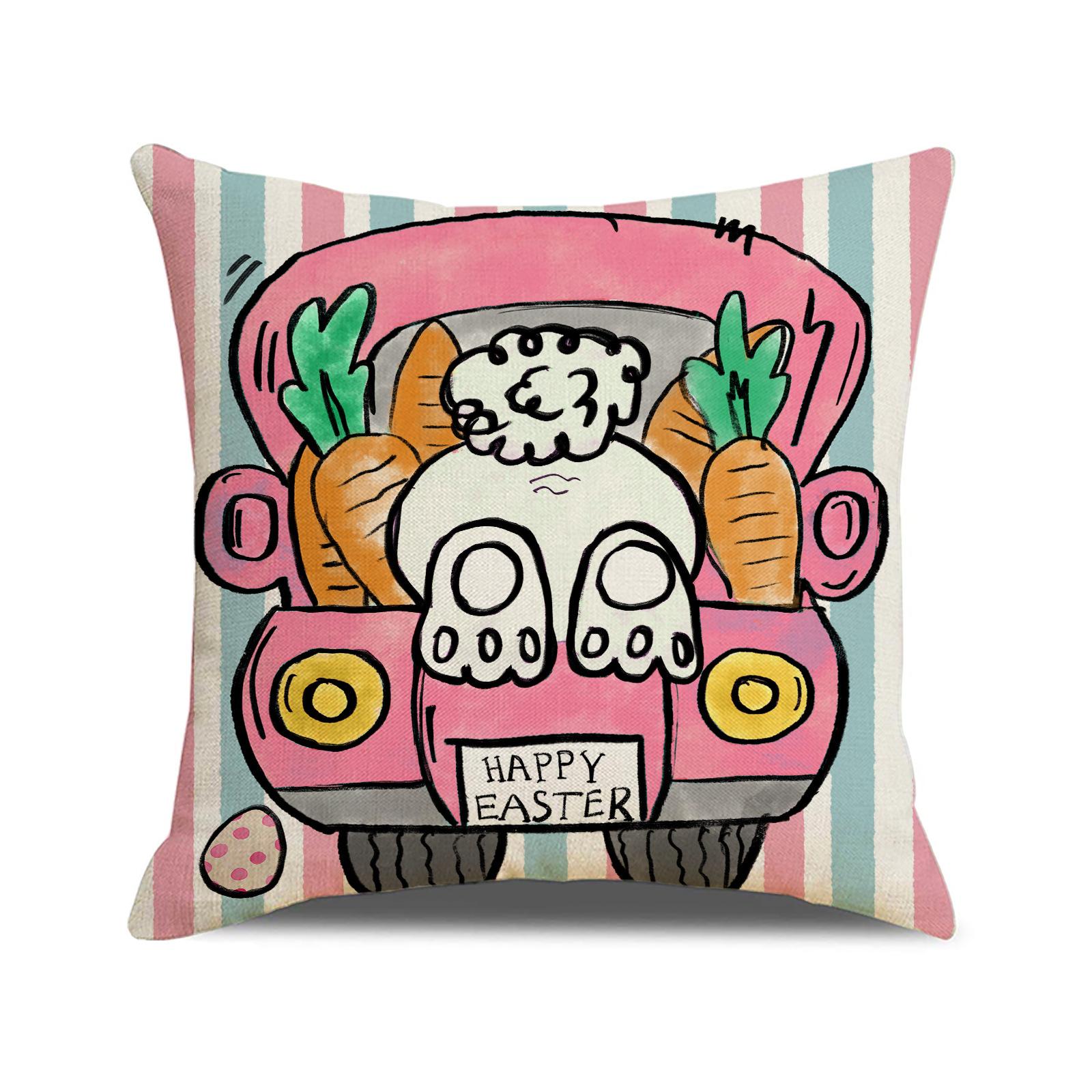 

Easter Pillow Case with Colorful Letter Linen Print Pillowcase Holiday Decoration Home Sofa Cushion 45 * 45 linen (excluding pillow core)