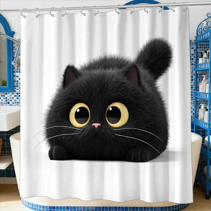 A Bathroom Shower Curtain, Cat Cafe Experience Day, Cute Pet Day Shower Curtain, Includes 12 Hooks, 70.87*70.87Inch Bathroom Win