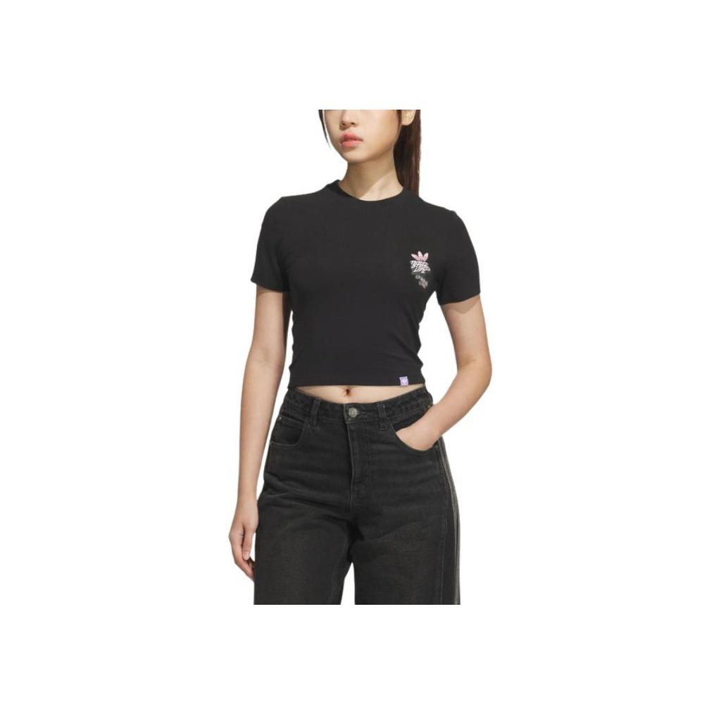 Adidas Originals Fashionable Round Neck Short Sleeve Regular T-Shirt Women Tops Black JN1680