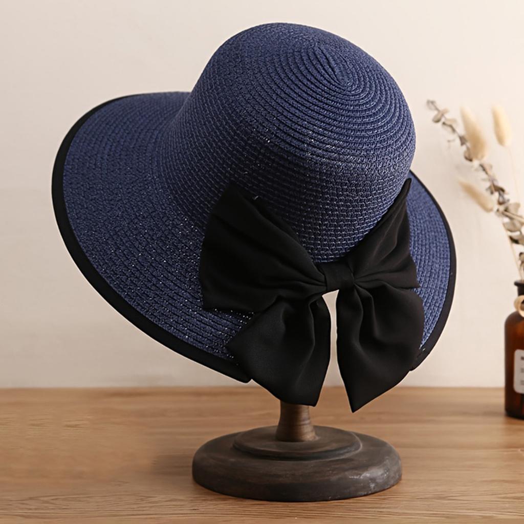 Women's Wide Brim Straw Hat with Bowknot Summer Straw Sun Hat Beach Vacation Sun Protection Hats for Outdoor Travel Photography