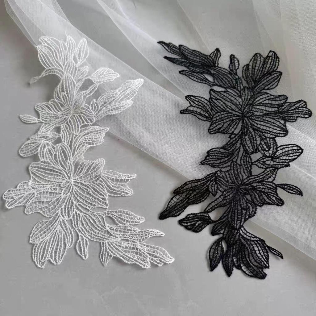 1Pc Black White Lace Flower Patch DIY Hand Work Bride Headdress Decoration Accessory