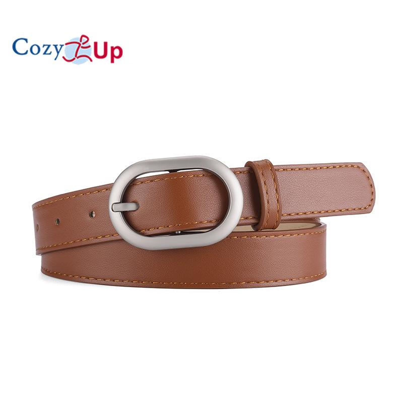 Women's oval PU belt with outer waistband