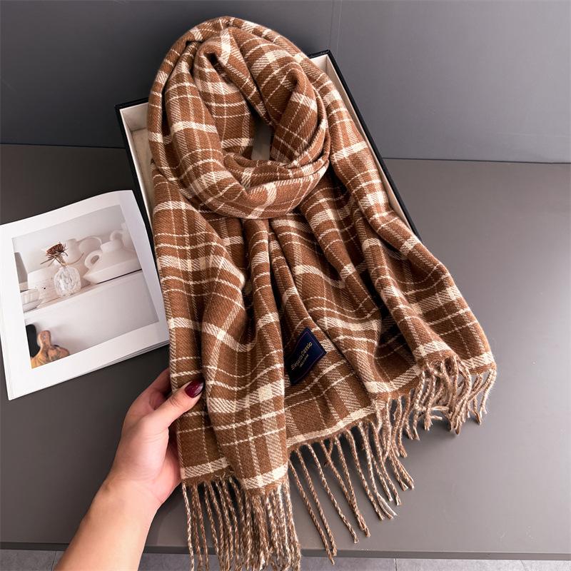 Elegants Classics Plaid Designer Scarf Women Luxury Neckerchief Winter Cashmere Shawl Blanket Wrap Pashmina Tassel Warm Lady