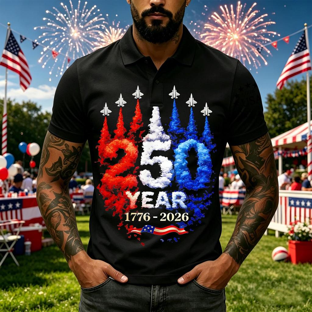 Men's Casual Short Sleeve Polo Shirt with Independent Day Graphic Print Classic Fit Breathable Fabric Comfortable Design