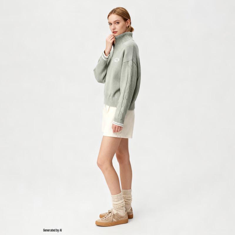 Gap Blusa de Tricô Feminina com Bordado em Chenille e Zíper Meio