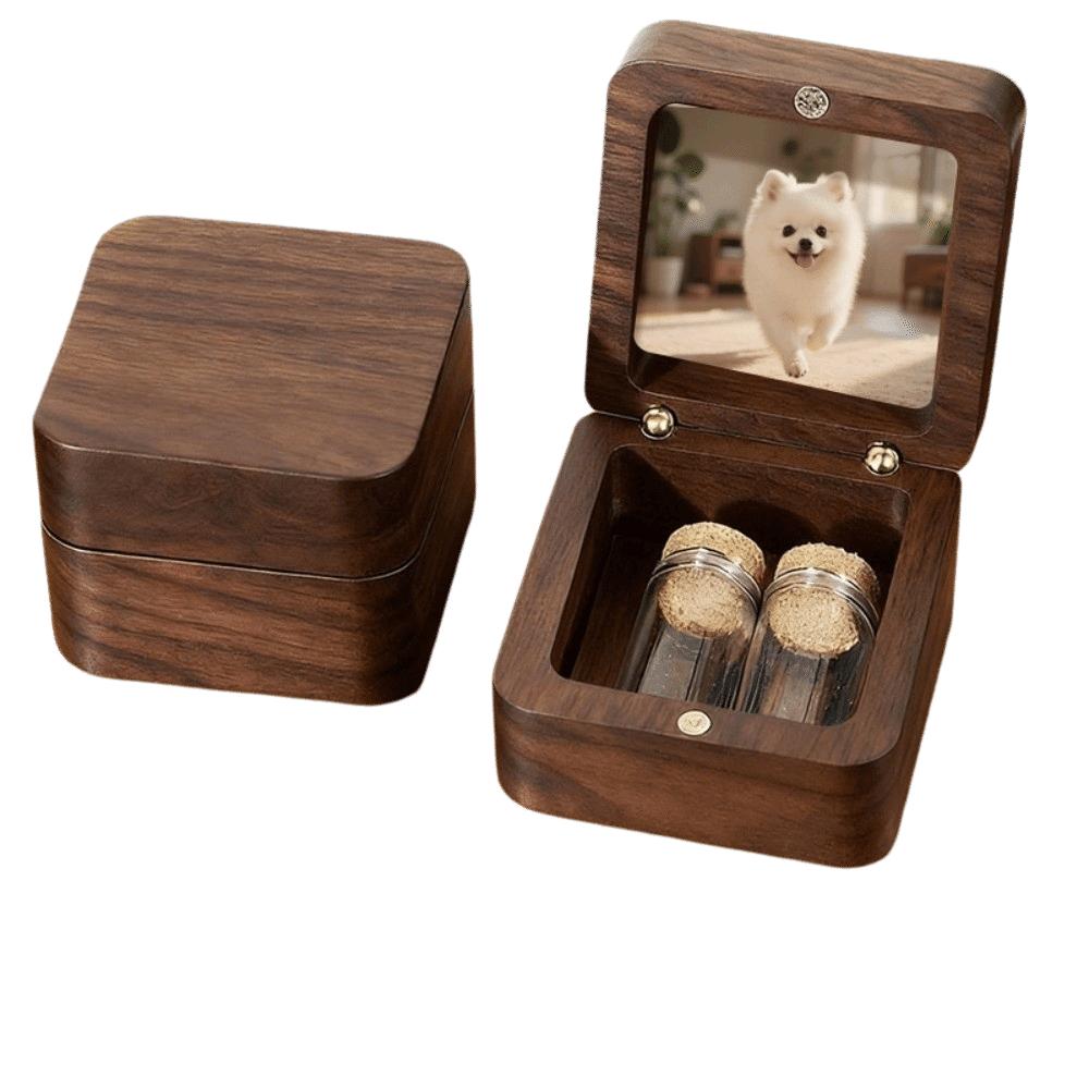 Wooden Pet Hair Memorial Box Magnetic Memorial Container Wooden Keepsake Box Pet Owner Gift