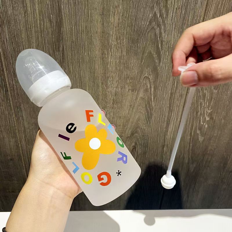 Cute Cartoon Plastic Water Bottle Pacifier Straw Cup Suitable For Adult Children Milk Drinking Bottle Flower Baby Feeding Bottle