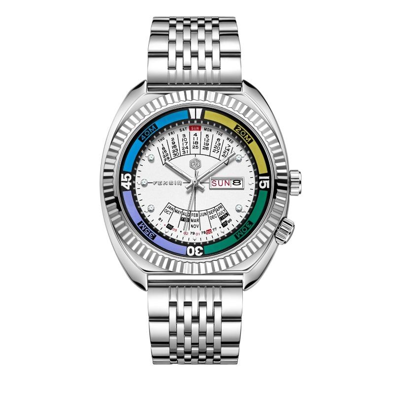 Imitation mechanical watch men's dial double calendar Fens men's classic men's quartz watch