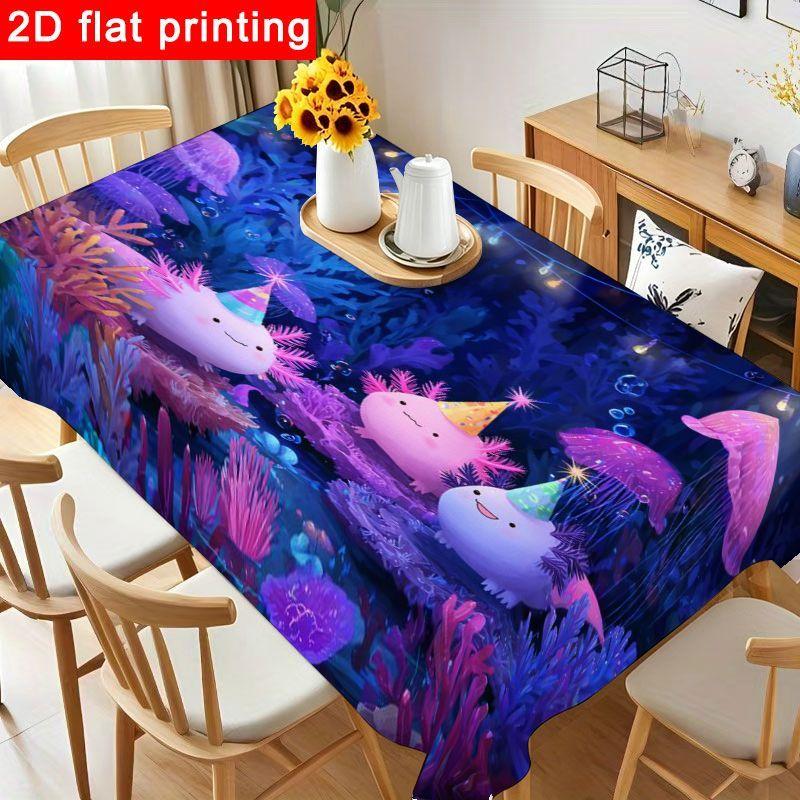 1pc Adorable Axolotl Tablecloth Suitable for Birthday Parties, Baby Showers & Themed Gatherings - Reusable Round/Square Colorful Coral Reef Underwater