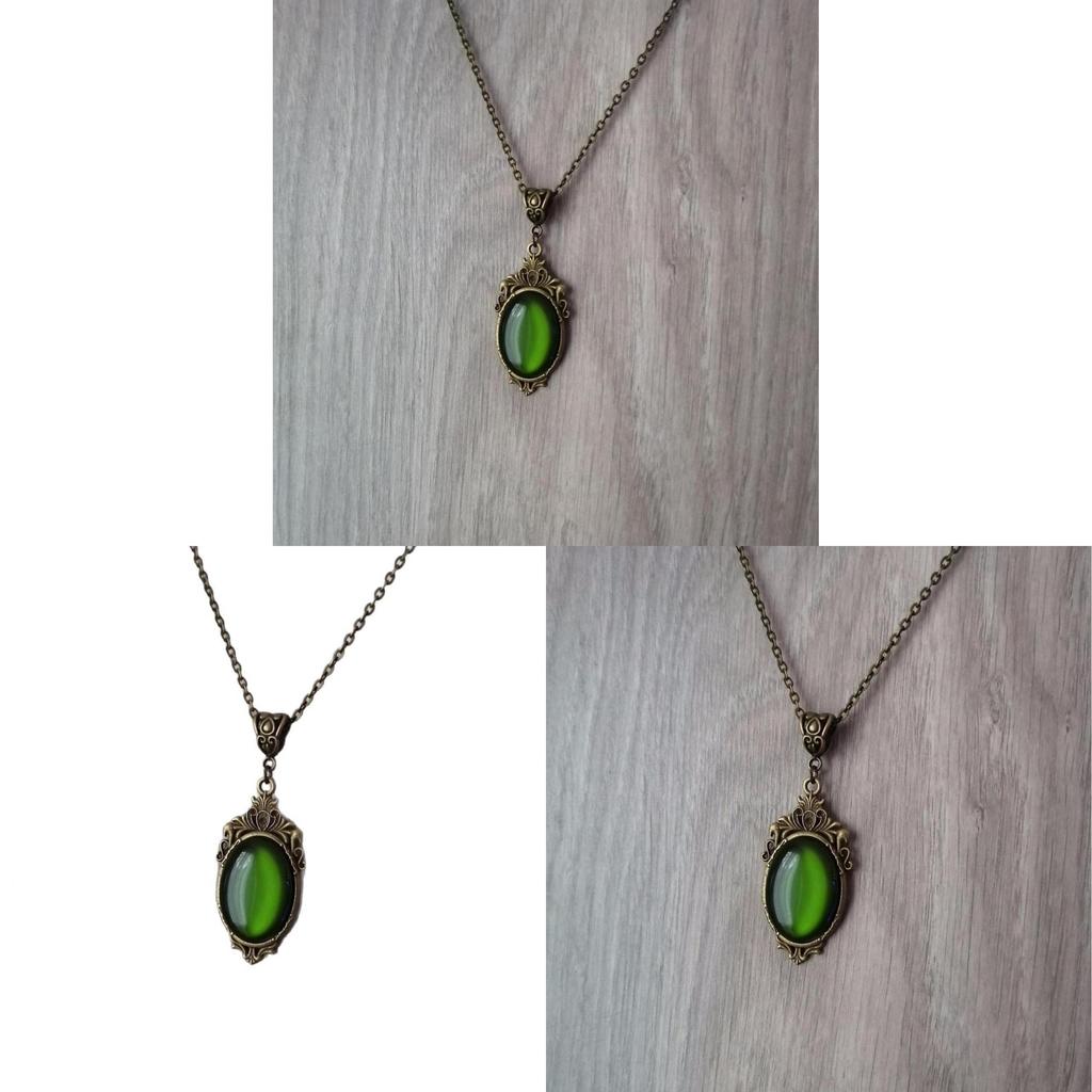 Gothic Bronze Pendant Necklace With Green Stone And Cross Chain For Women