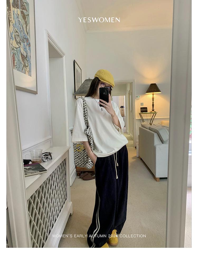 Women's Retro Color-Block Striped Wide-Leg Pants - Spring/Autumn Casual Loose Slimming Straight-Leg Long Sports Pants